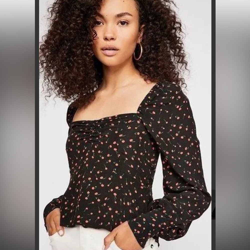 Free People Julia Cherry Print Blouse